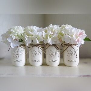 Mason Jar with White detail- Set of 4 (jars only!)